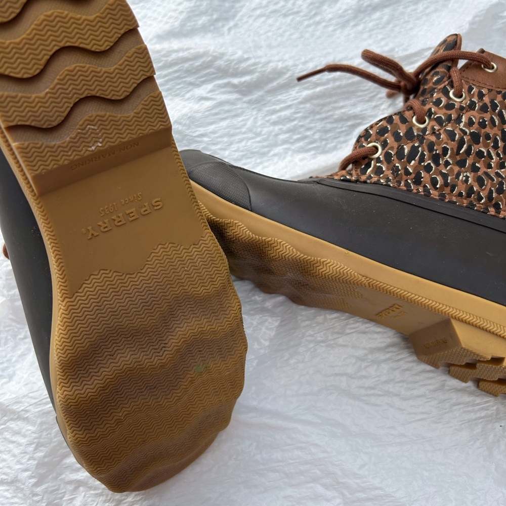 Sperry Duck Boots Women's 5 M Brown Leopard‎ print Waterproof lace up rain/snow - Picture 4 of 6